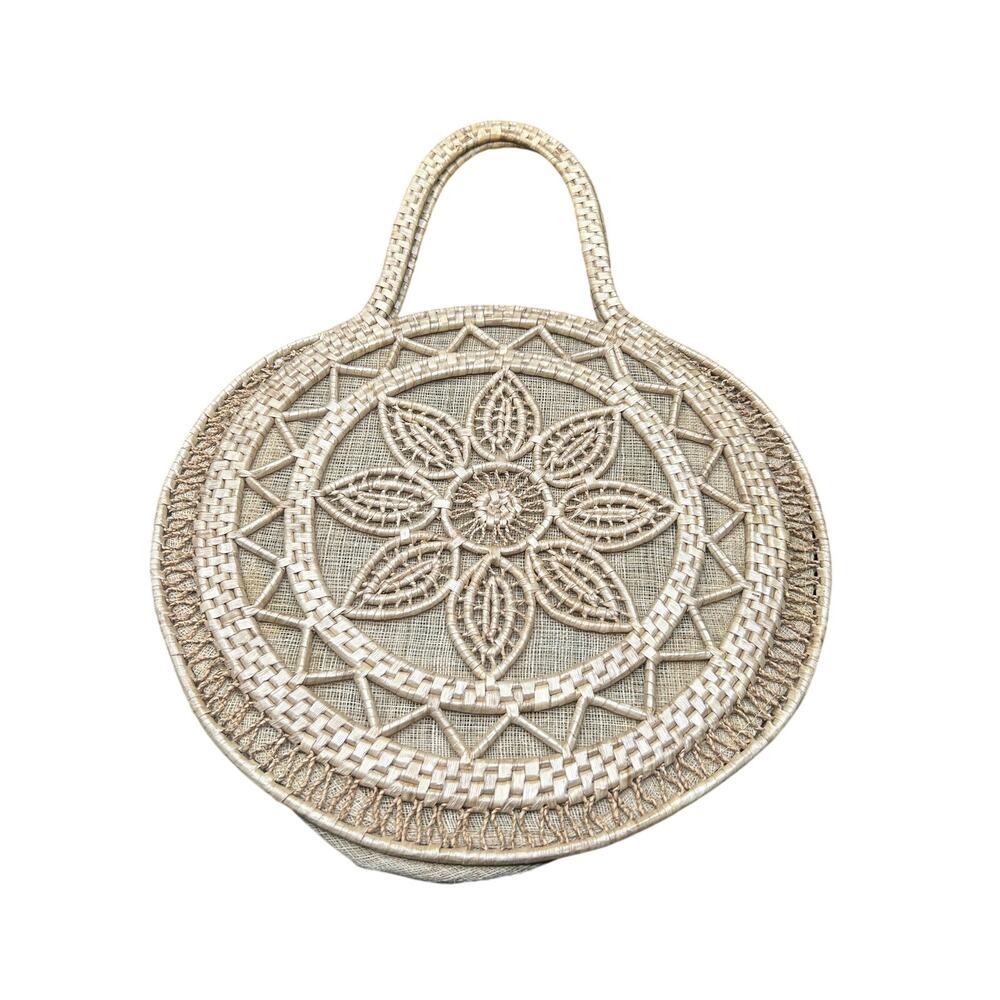 Vintage round wicker straw boho rattan bag purse